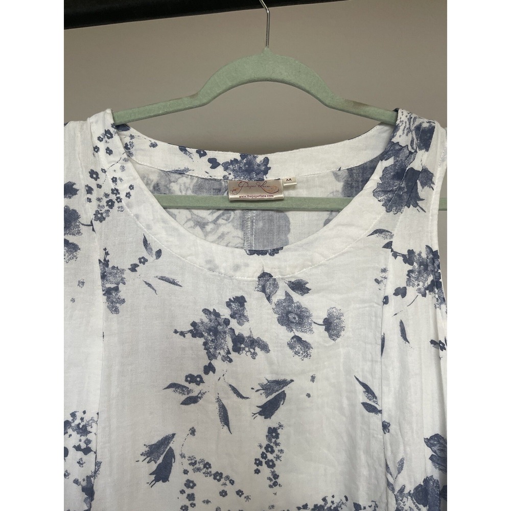 The Paper Lace Dress Size M Midi Cotton White Blue Floral Cottage Core lagenlook - Picture 8 of 11